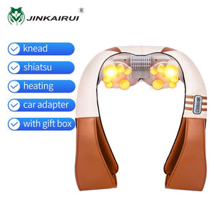 JinKaiRui U Shape Electrical Shiatsu Massager Shawl Roller Heat Massage Electric Pain Neck and Shoulder Multi-function Massagem